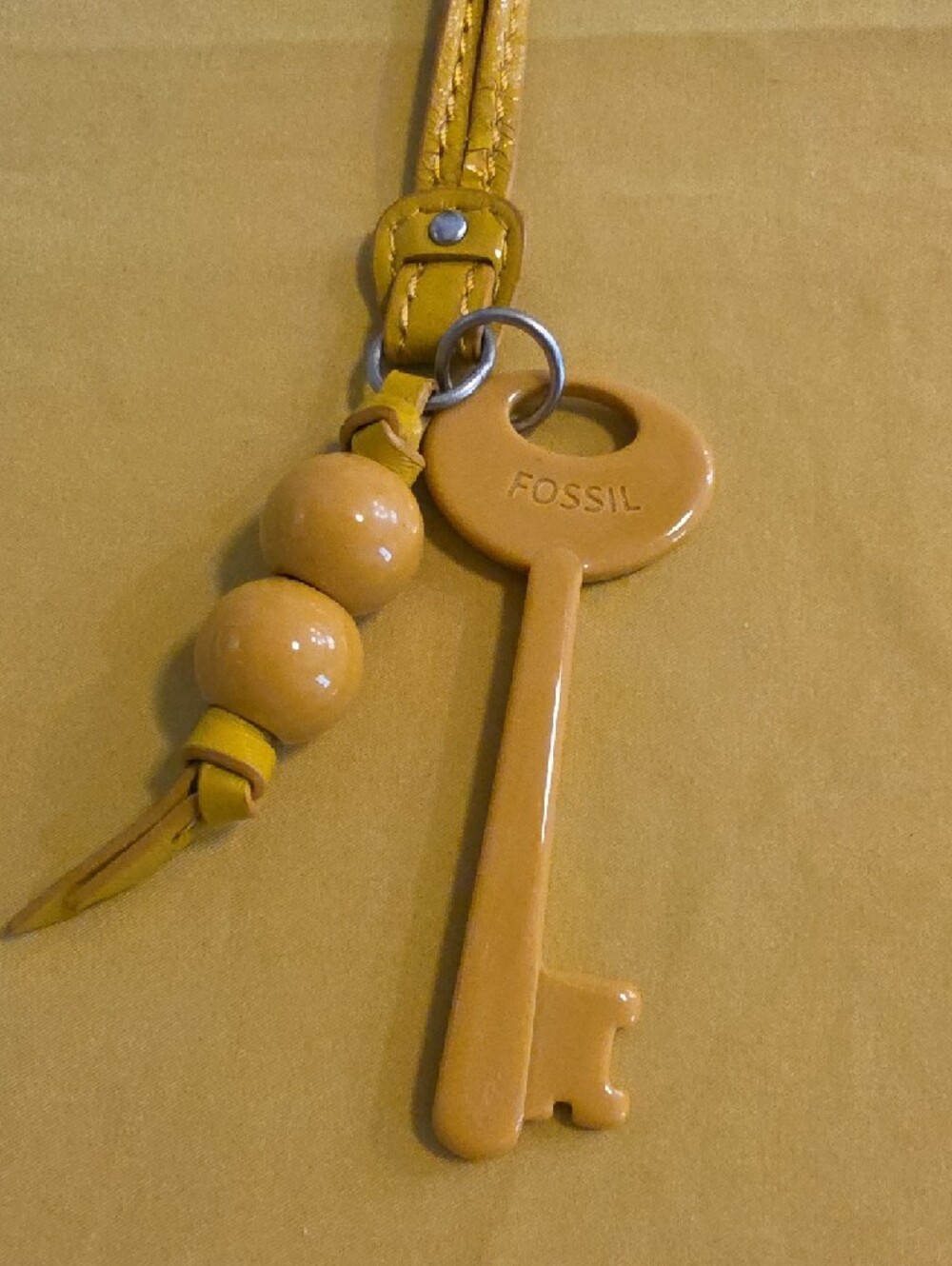 Vintage Yellow Fossil Keyper Bag Charm / Key Fob